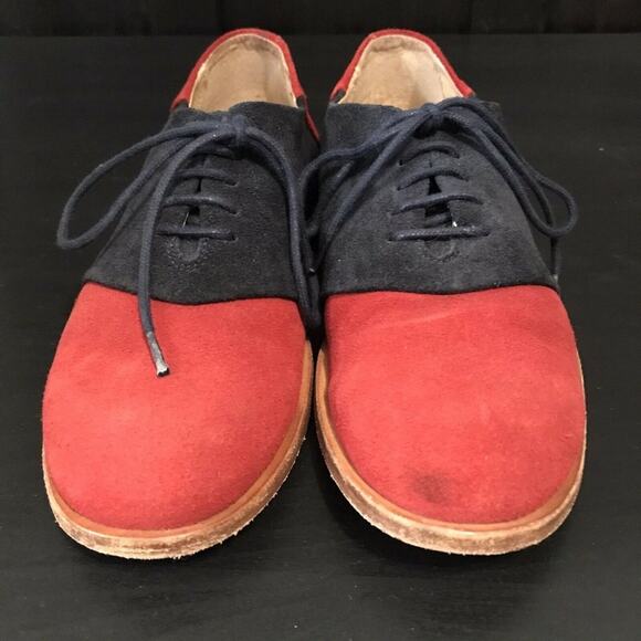 Opening Ceremony Women's Two Toned Leather Suede Oxford Flats Size US 7 Red Blue - Picture 9 of 12
